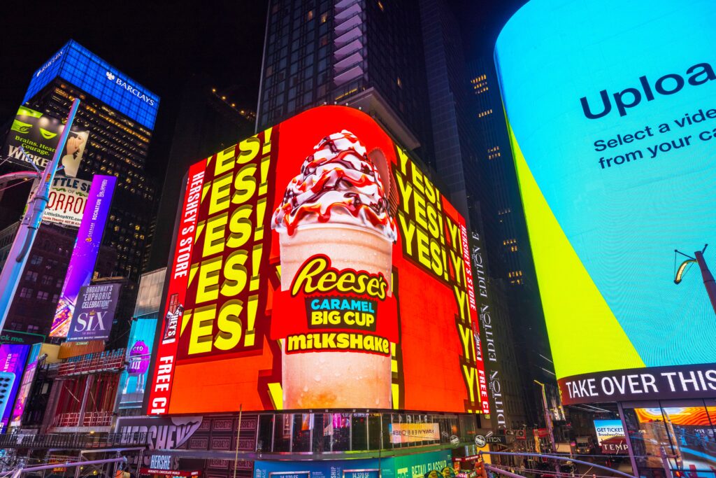 a commercial displayed on an led banner