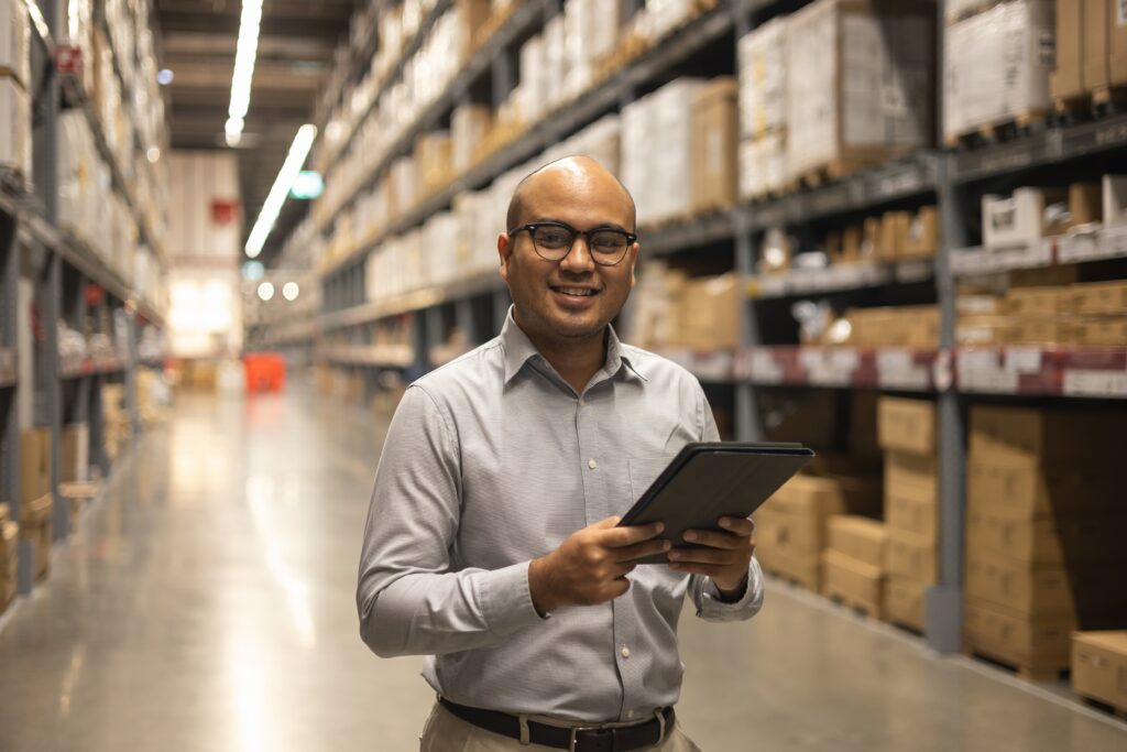 a retain business expert holding his tablet