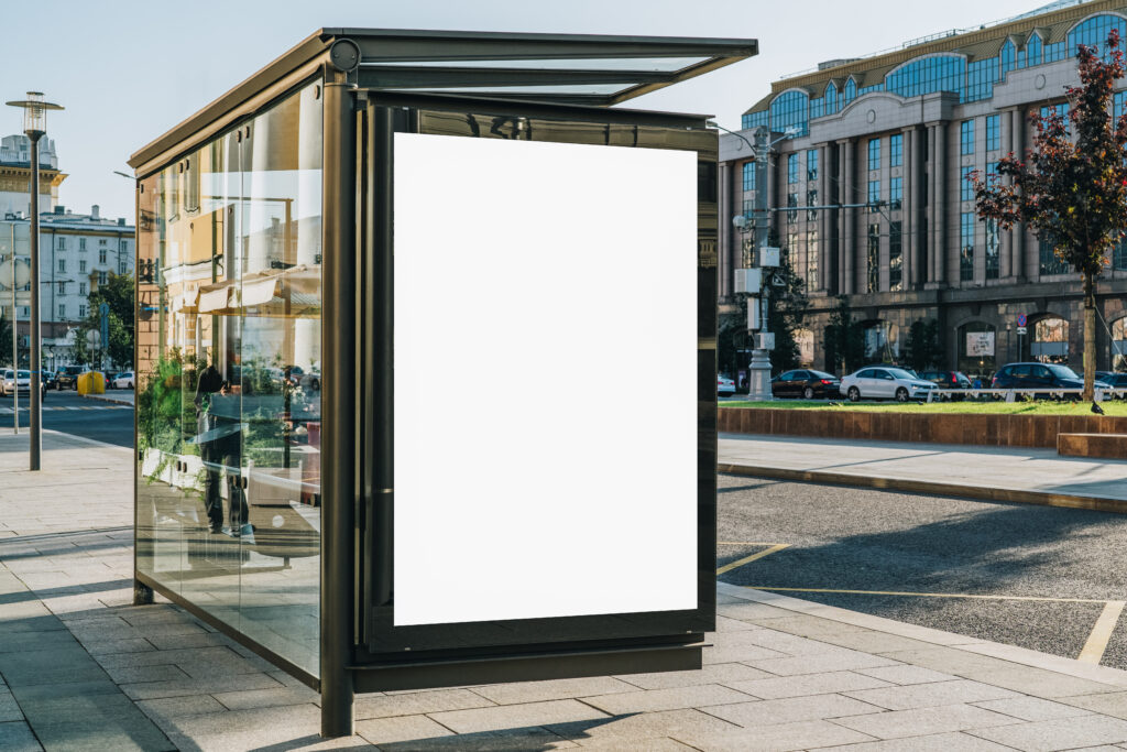 a blank led screen on a bus stop