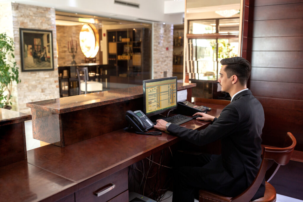 front desk manager working