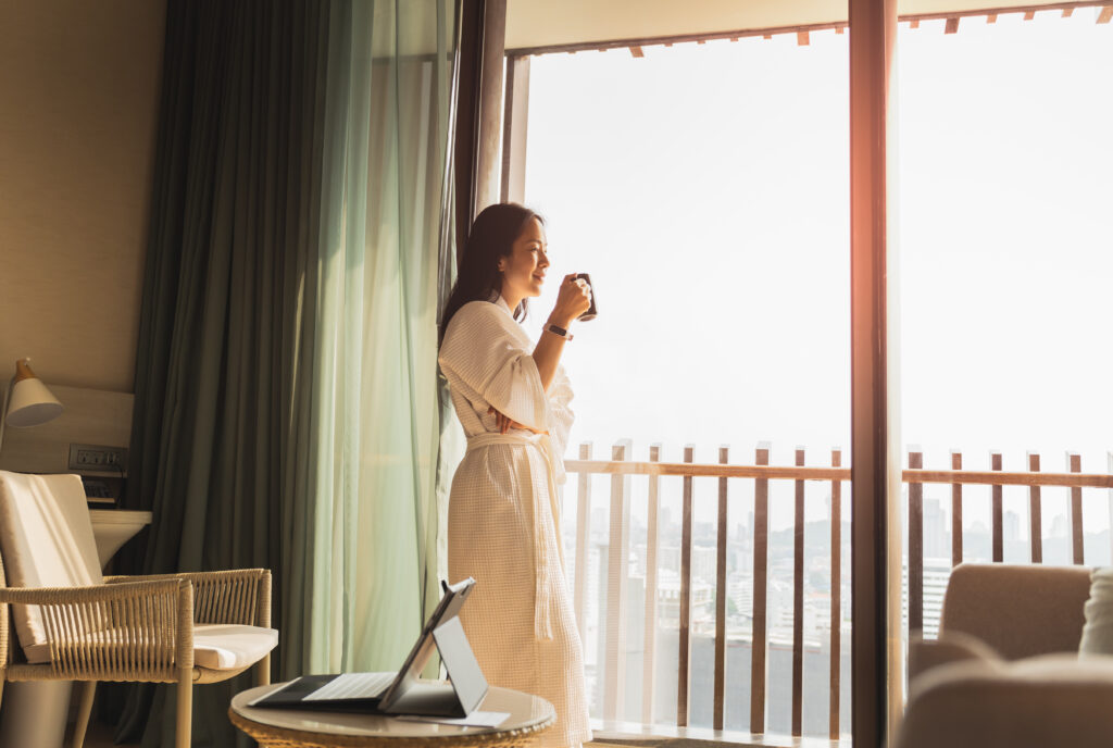 a businesswoman staying at a hotel